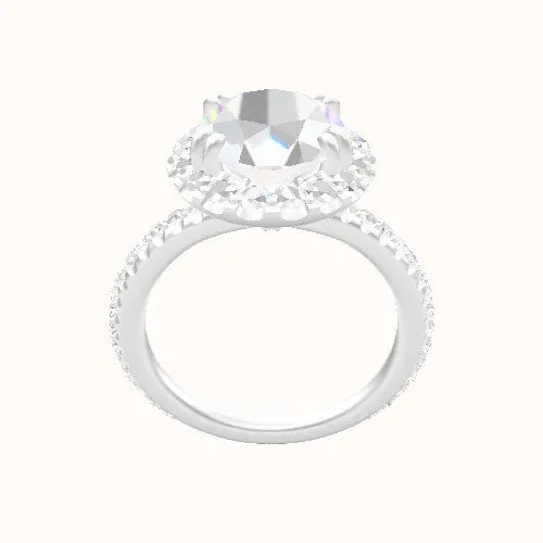 3/4 Pave Engagement Ring With Halo with Double Prong Head