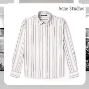 Acne Studios  |Stripes Long Sleeves Cotton Logo Designers Shirts