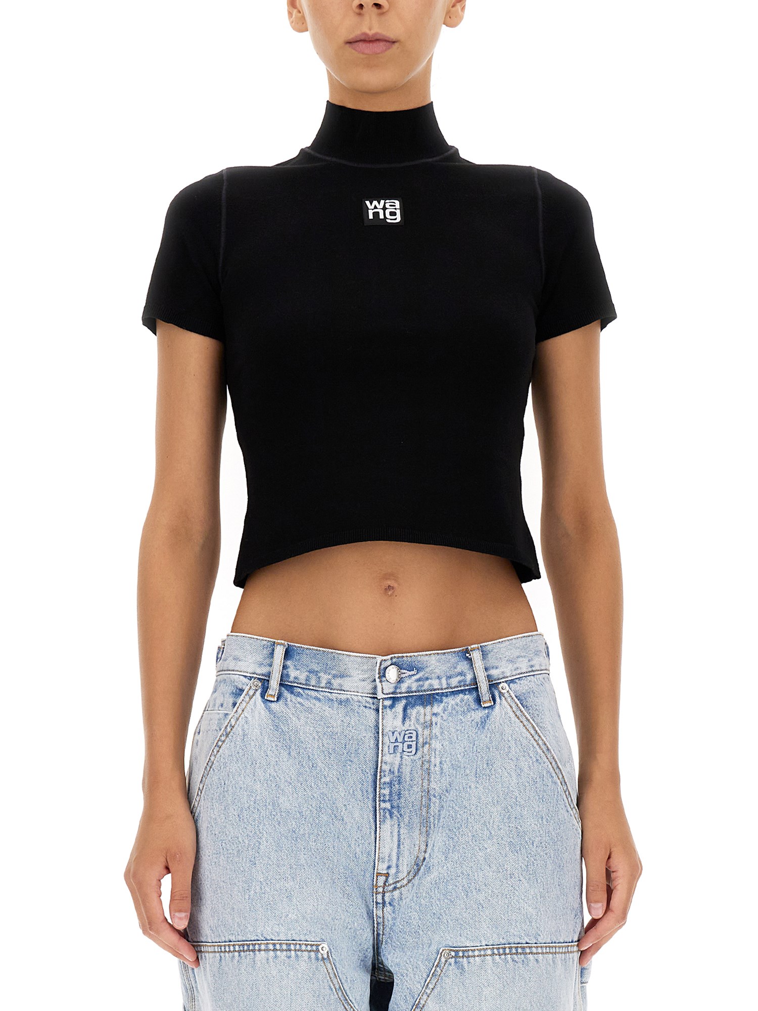 ALEXANDERWANG.T    CROPPED LOGO TURTLENECK T-SHIRT