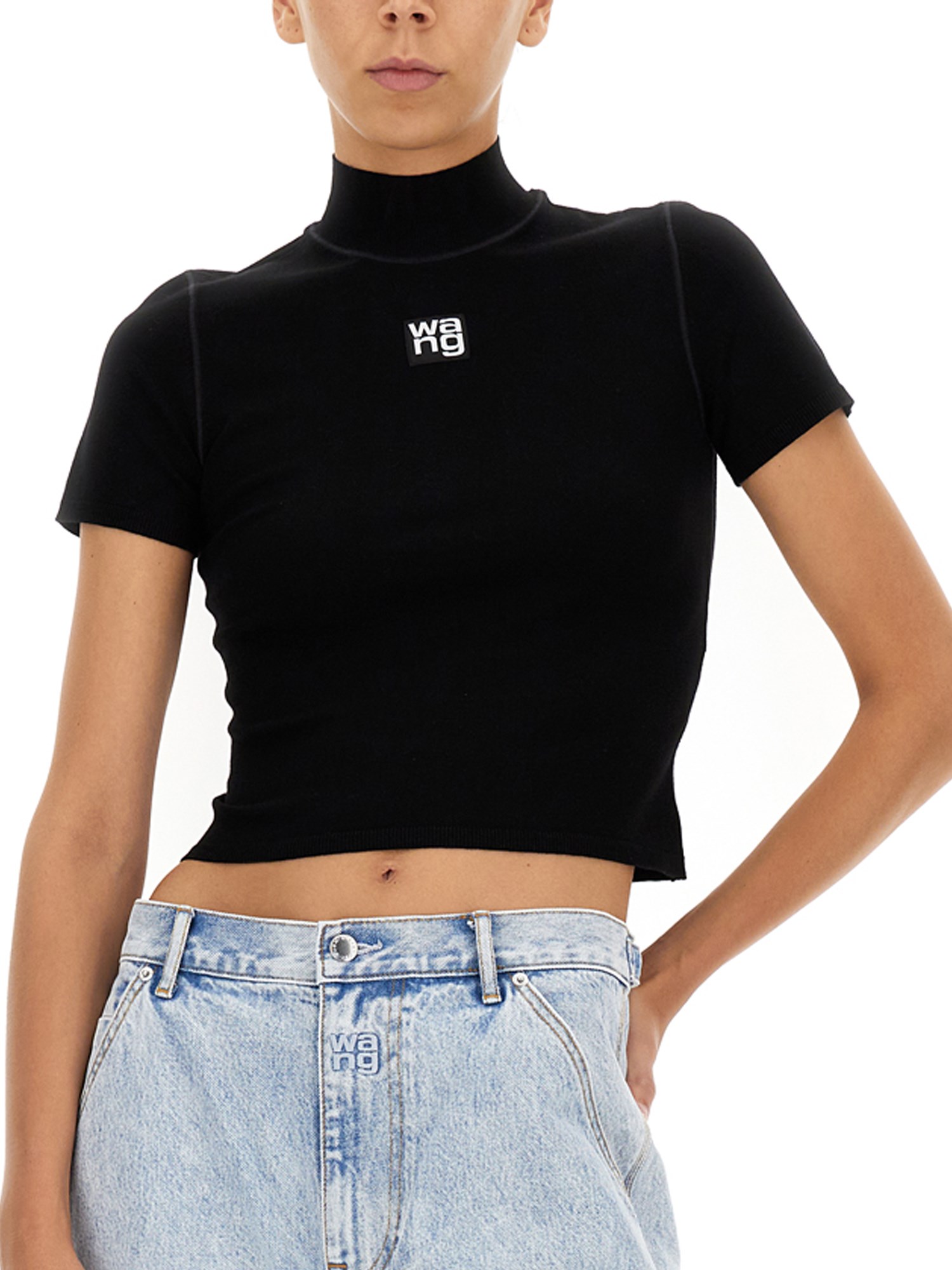 ALEXANDERWANG.T    CROPPED LOGO TURTLENECK T-SHIRT