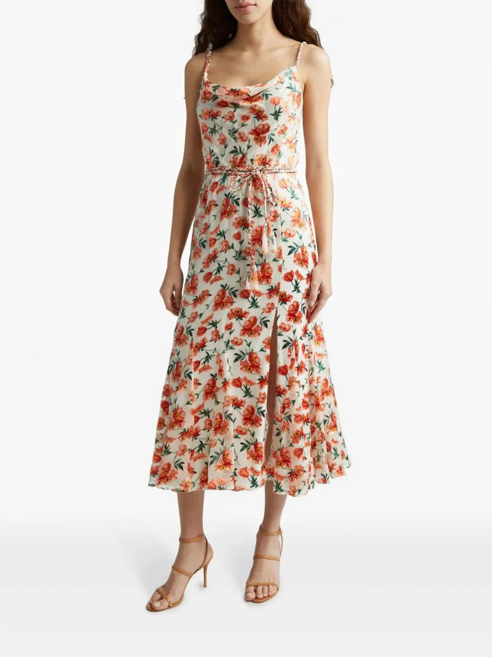 Alice + Olivia Lissa Cowl Neck Midi Dress in Falling For You Off White