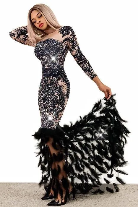 Alist Feather Diamante Feather Dress (Rhinestone)