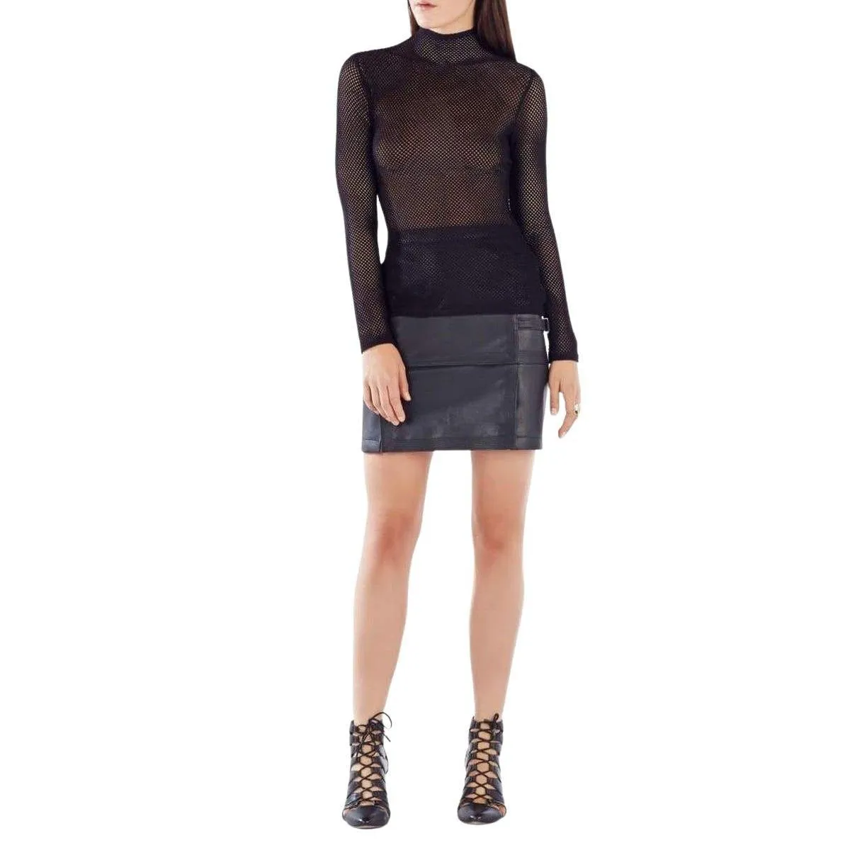 BCBG MAXAZRIA  |Ashlynd Mesh Turtleneck Top