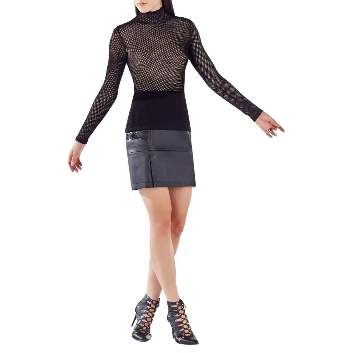 BCBG MAXAZRIA  |Ashlynd Mesh Turtleneck Top