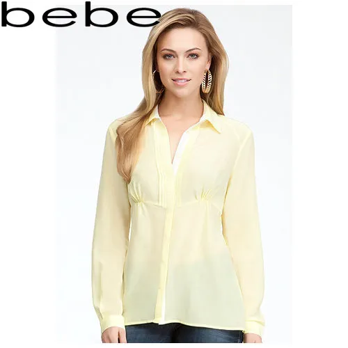 bebe  |Silk Long Sleeves Plain Office Style Shirts & Blouses