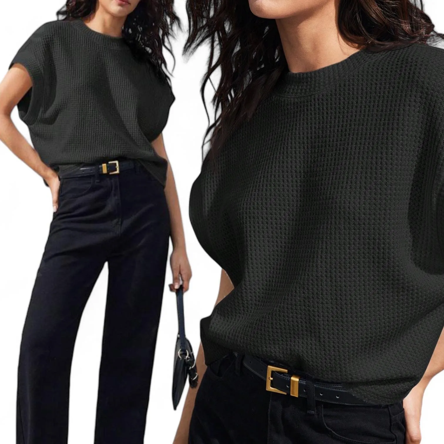 BLK Waffle Knit Square Loose Top