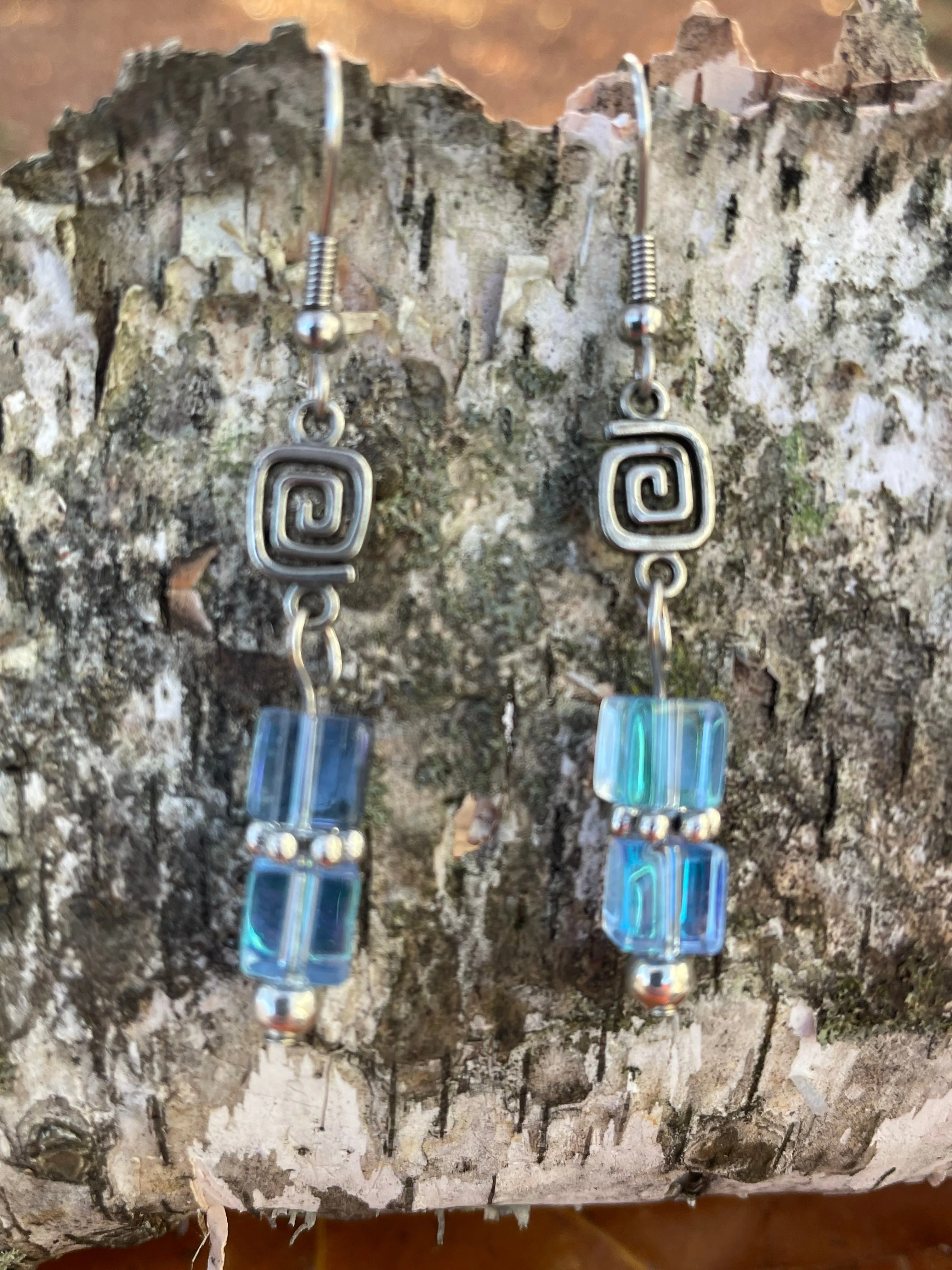 Blue Iridescent Cube Earrings