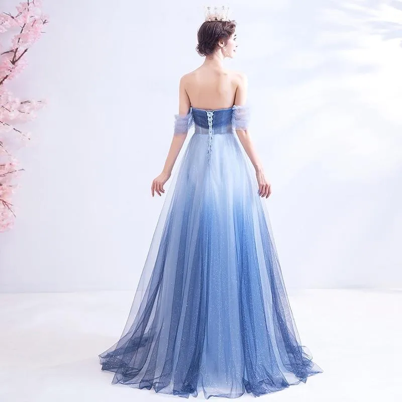 Blue Lace Prom Dress, Evening Dress