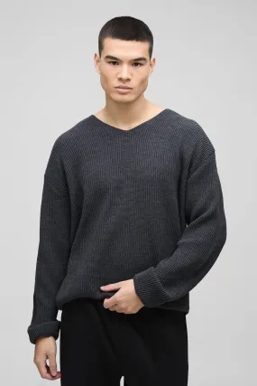 Boxy V Neck Waffle Knit Jumper