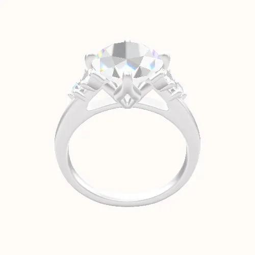 Cathedral Band with Marquise & Round Diamond Sidestones Engagement Ring With Petal Compass Prong Head