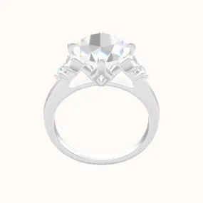 Cathedral Band with Marquise & Round Diamond Sidestones Engagement Ring With Petal Compass Prong Head