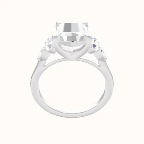 Cathedral Band with Marquise & Round Sidestone Trio Engagement Ring With Four Prong Head