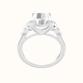 Cathedral Band with Marquise & Round Sidestone Trio Engagement Ring With Four Prong Head