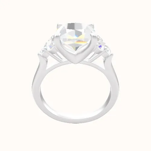 Cathedral Band with Round Sidestone Trio Engagement Ring With Four Prong Head