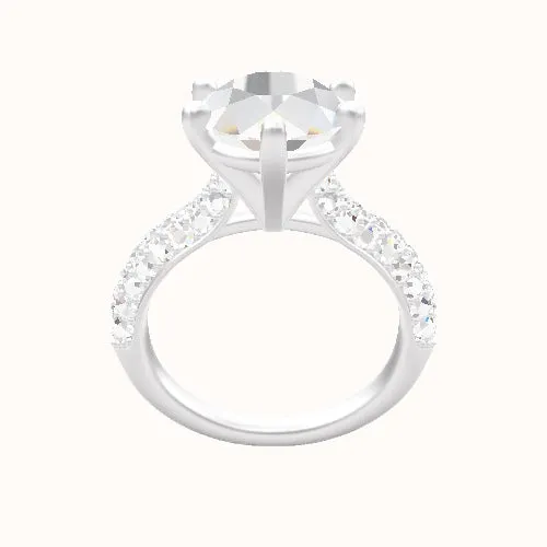 Cathedral Three Row Pave Engagement Ring With High Set Six Prong Head