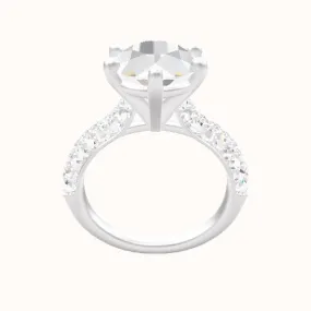 Cathedral Three Row Pave Engagement Ring With High Set Six Prong Head