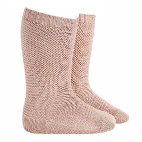 Condor Baby And Child Garter Stitch Knee High Socks Old Rose Pink