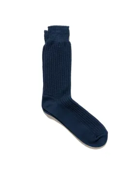 Cotton Waffle Crew Socks Dull Blue