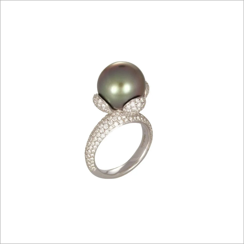 Couture 18K Gold & Tahitian Pearl Ring with Diamonds 42