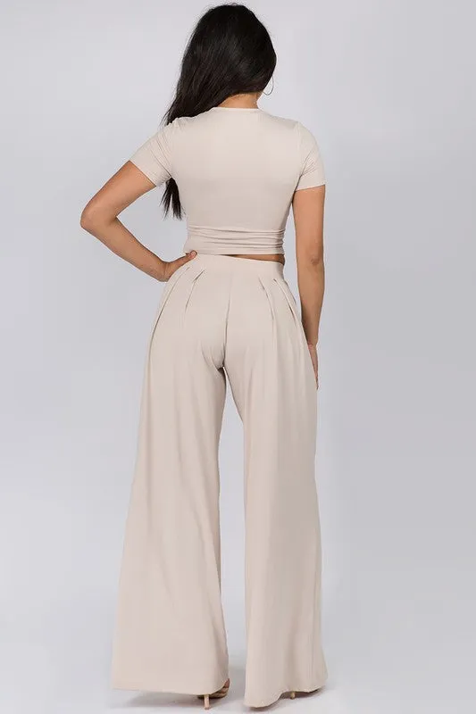 Crop Top And Wide Leg Palazzo Pants Set