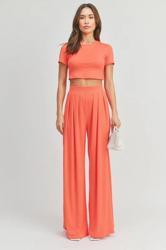 Crop Top And Wide Leg Palazzo Pants Set