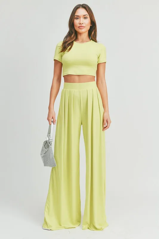 Crop Top And Wide Leg Palazzo Pants Set