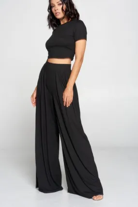 Crop Top And Wide Leg Palazzo Pants Set