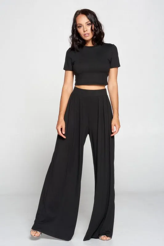 Crop Top And Wide Leg Palazzo Pants Set