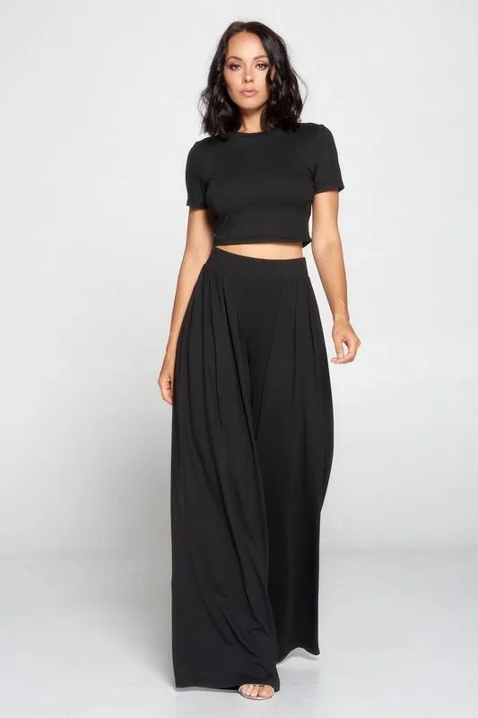 Crop Top And Wide Leg Palazzo Pants Set