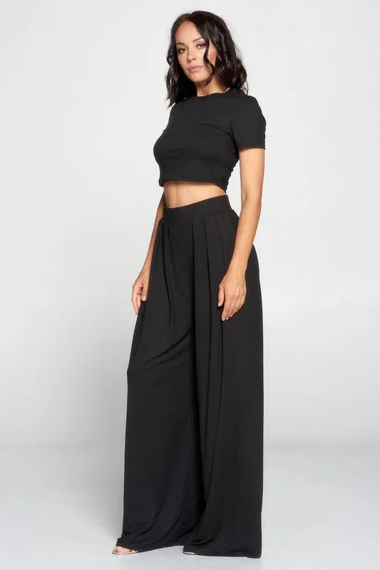 Crop Top And Wide Leg Palazzo Pants Set