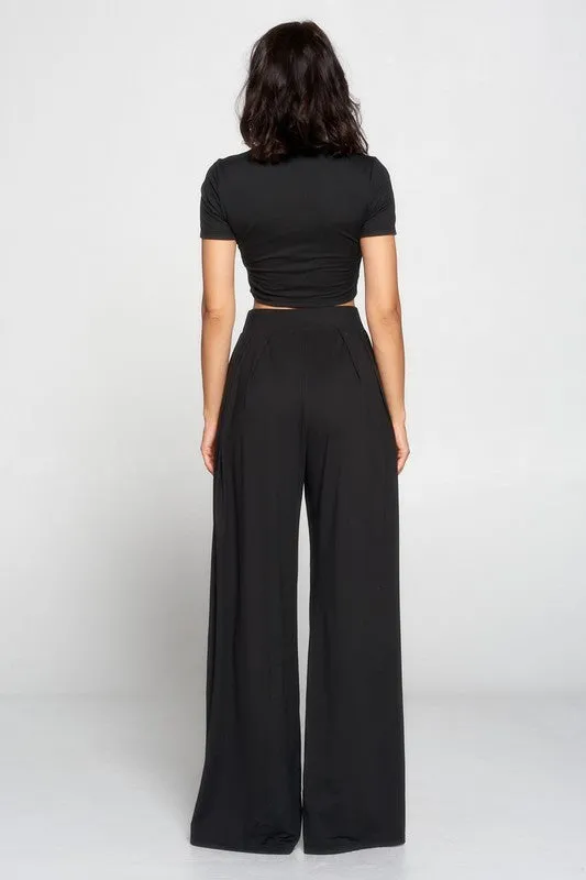 Crop Top And Wide Leg Palazzo Pants Set