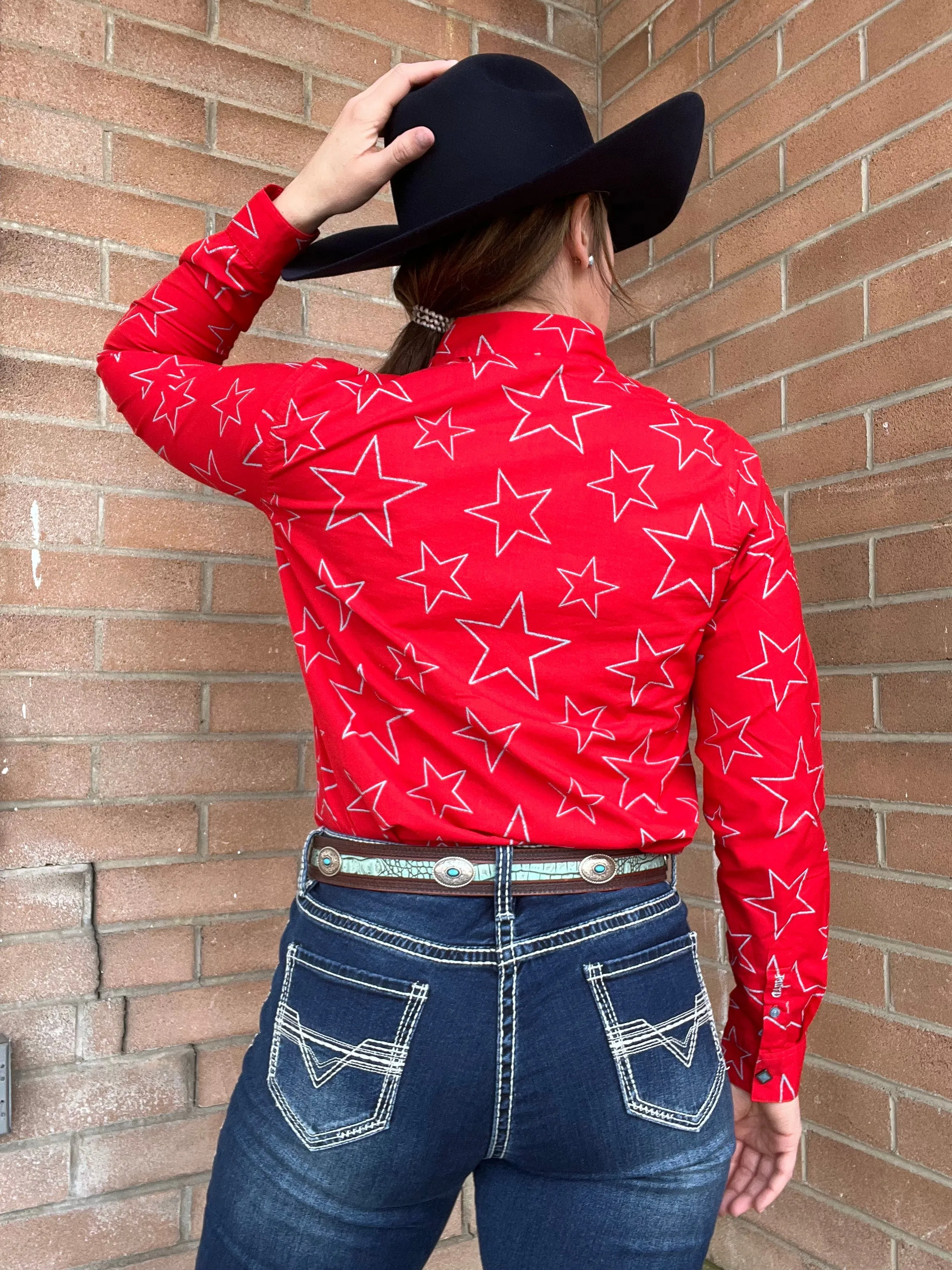 Cruel Girl Women's Red Stars Snap Long Sleeve Western Shirt CTW7325006