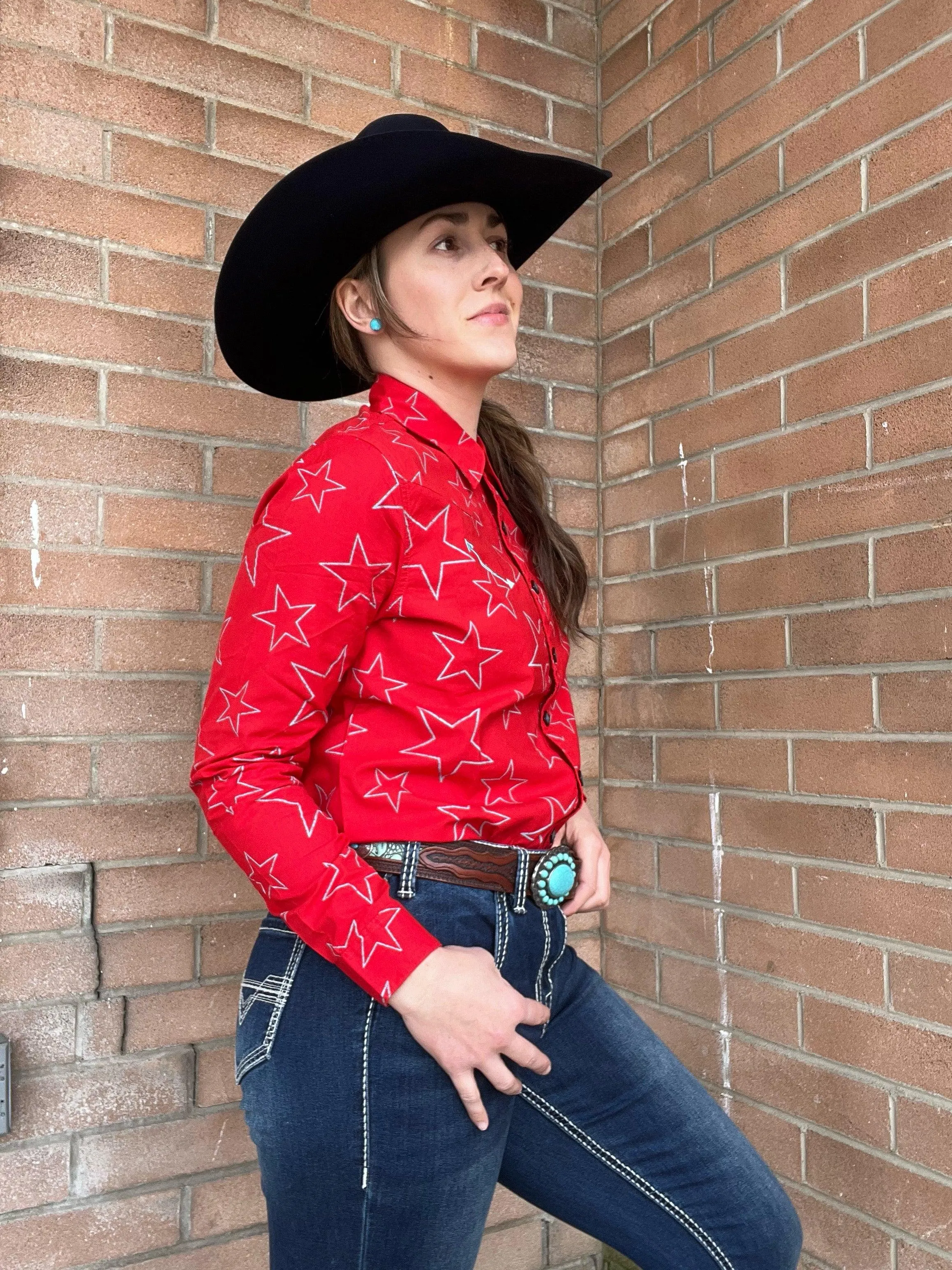 Cruel Girl Women's Red Stars Snap Long Sleeve Western Shirt CTW7325006