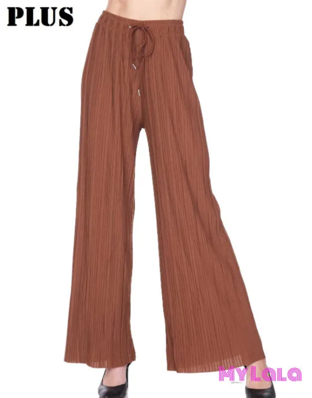 Curvy Pleated Palazzo Pants (Cognac)