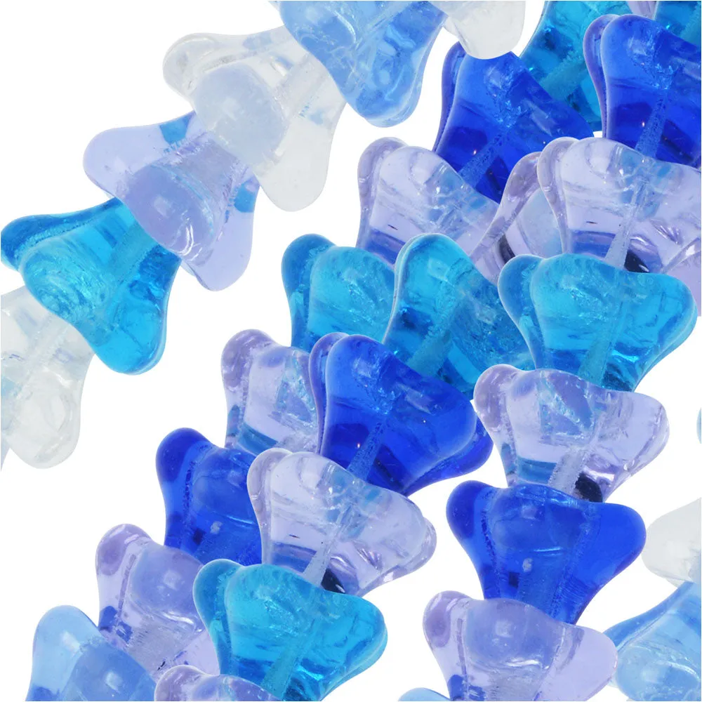 Czech Glass Beads, Flower 11x13mm, Carribean Blue Mix (50 Pieces)