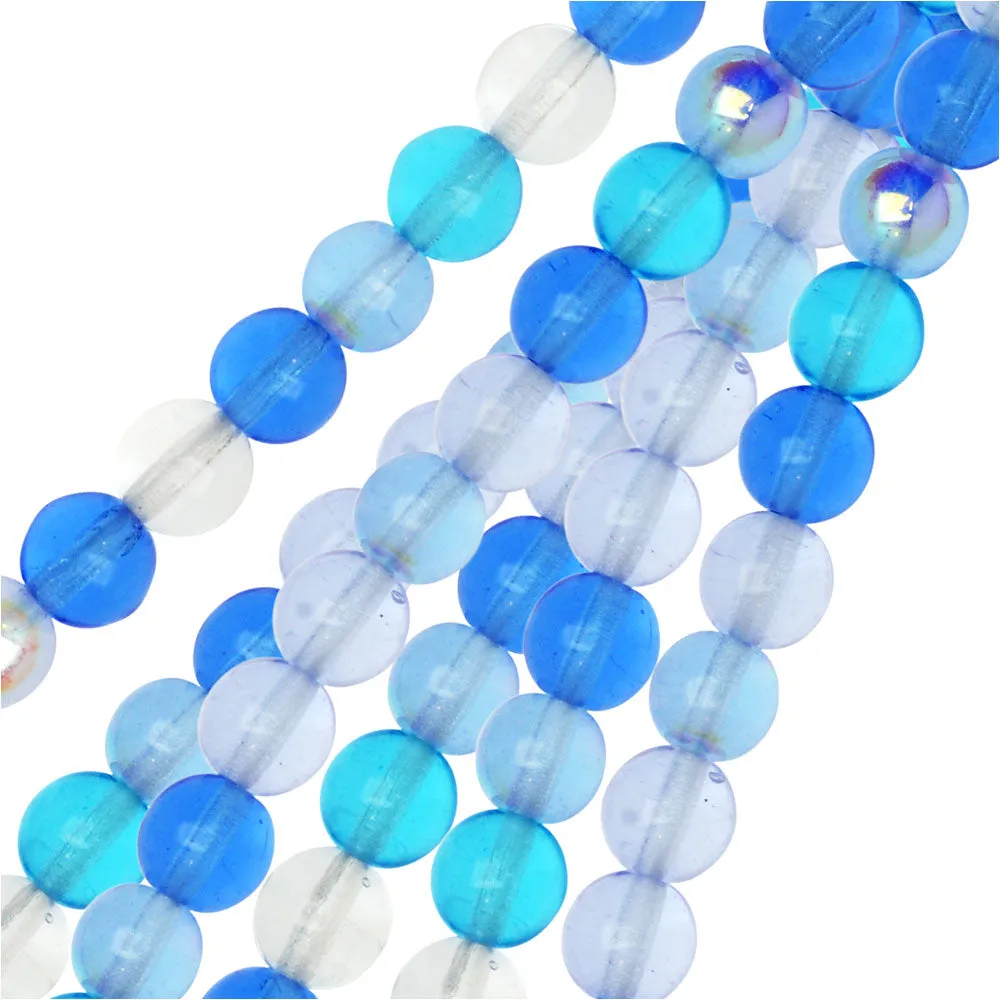 Czech Glass Druk Beads, Round 6mm, Carribean Blue Mix (50 Pieces)