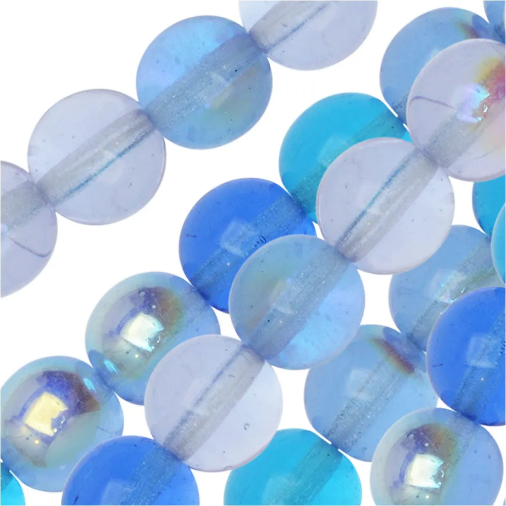 Czech Glass Druk Beads, Round 8mm, Carribean Blue Mix (50 Pieces)