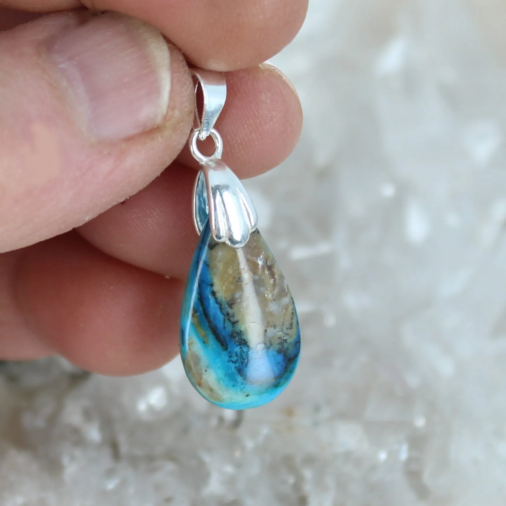 Deep Blue PERUVIAN OPAL Teardrop Necklace Pendant Sterling Bail