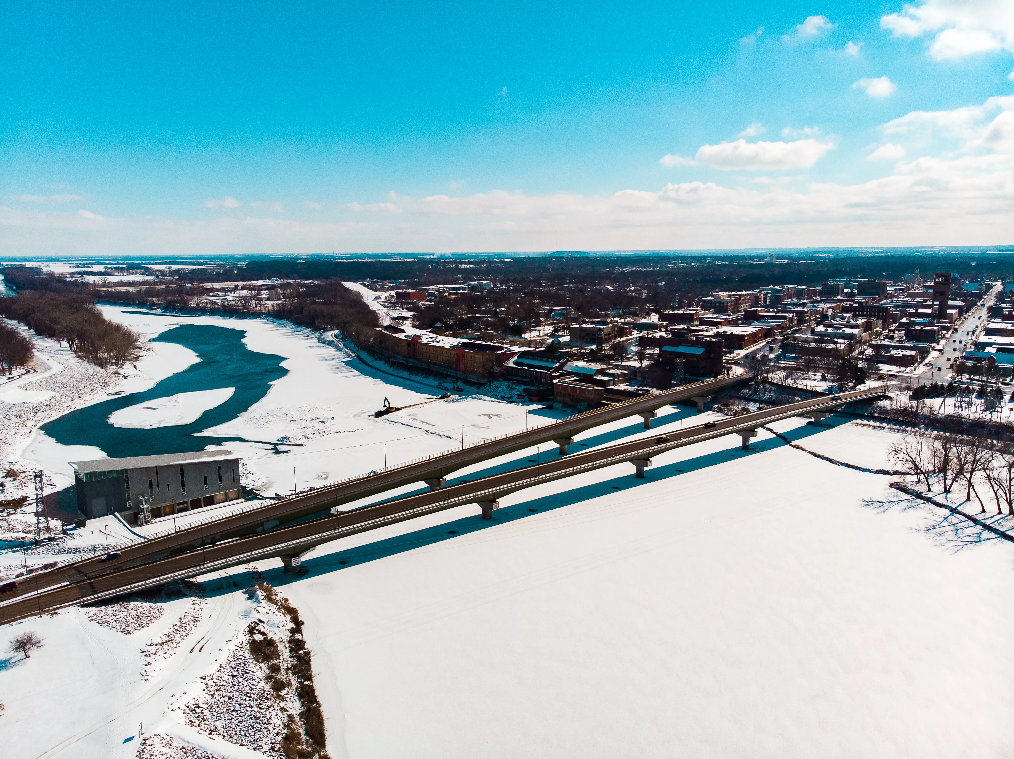 Drone Lawrence - 18x24 Framed Photograph - 'The Frozen Kaw'