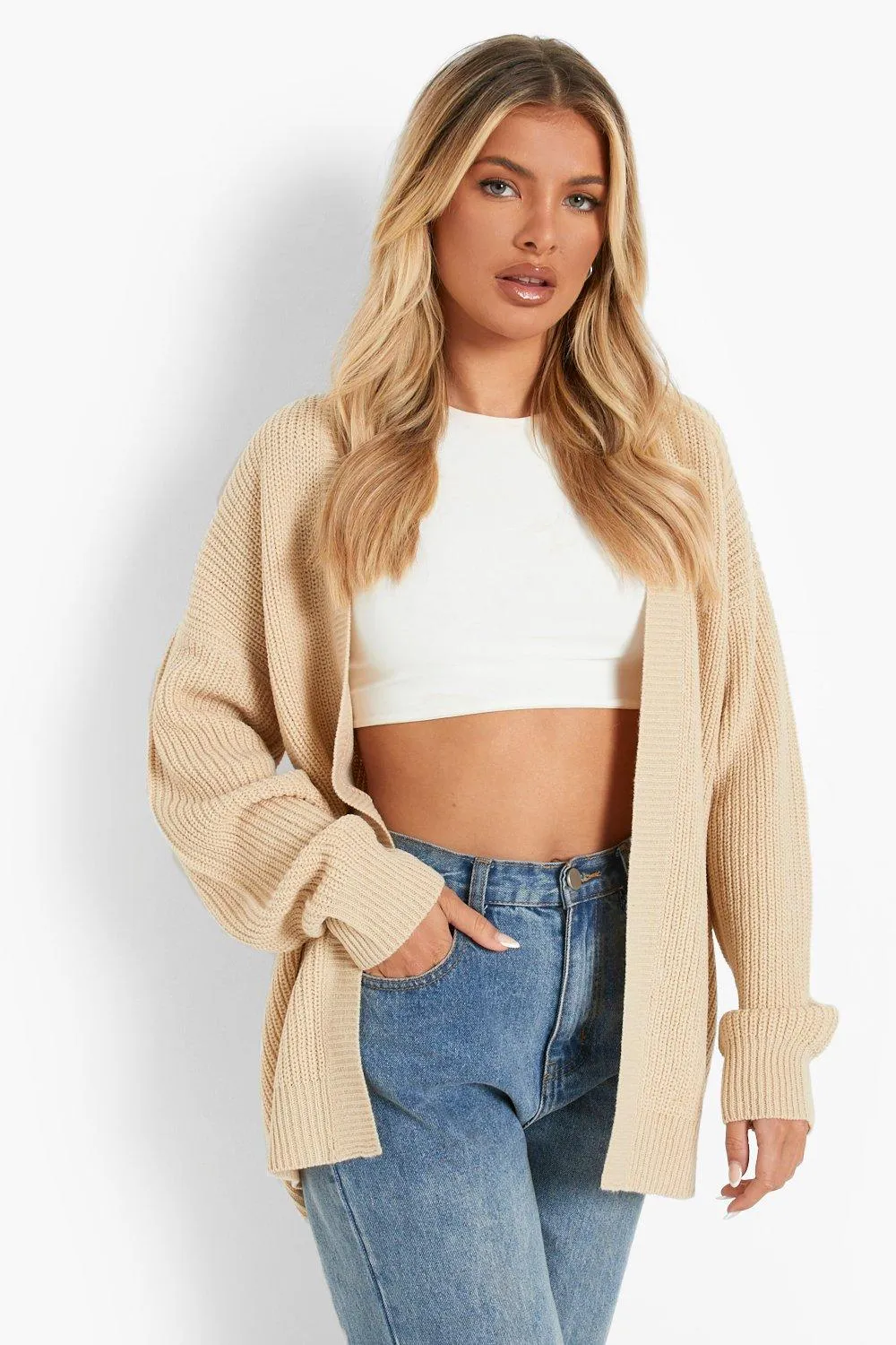 Edge To Edge Waffle Knit Cardigan