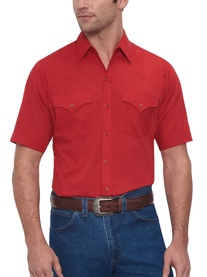 Ely Cattleman 15201605-70 Mens Short Sleeve Solid Western Shirt Red