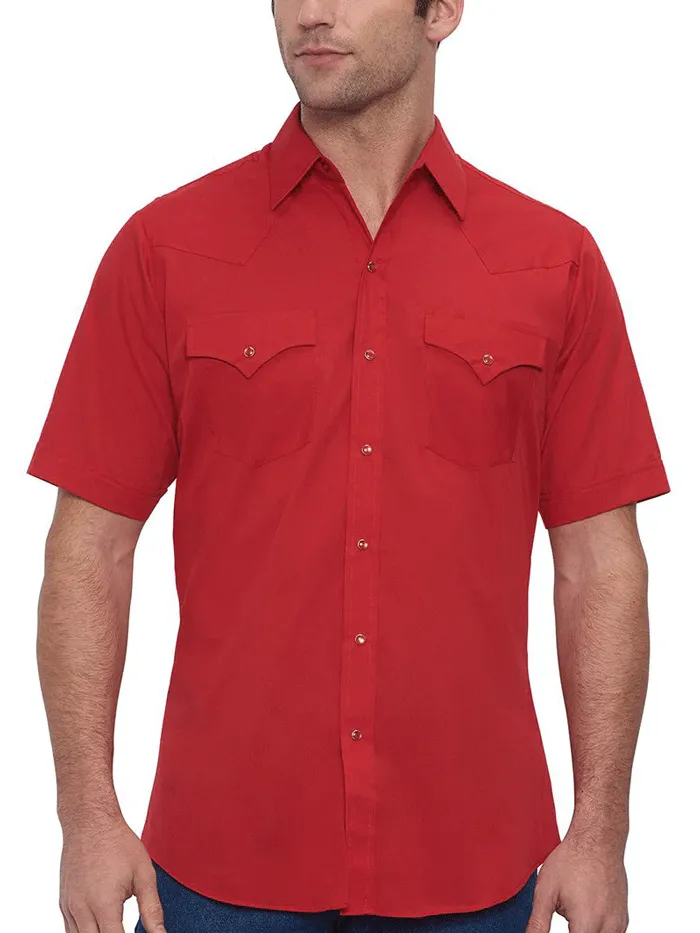 Ely Cattleman 15201605-70 Mens Short Sleeve Solid Western Shirt Red