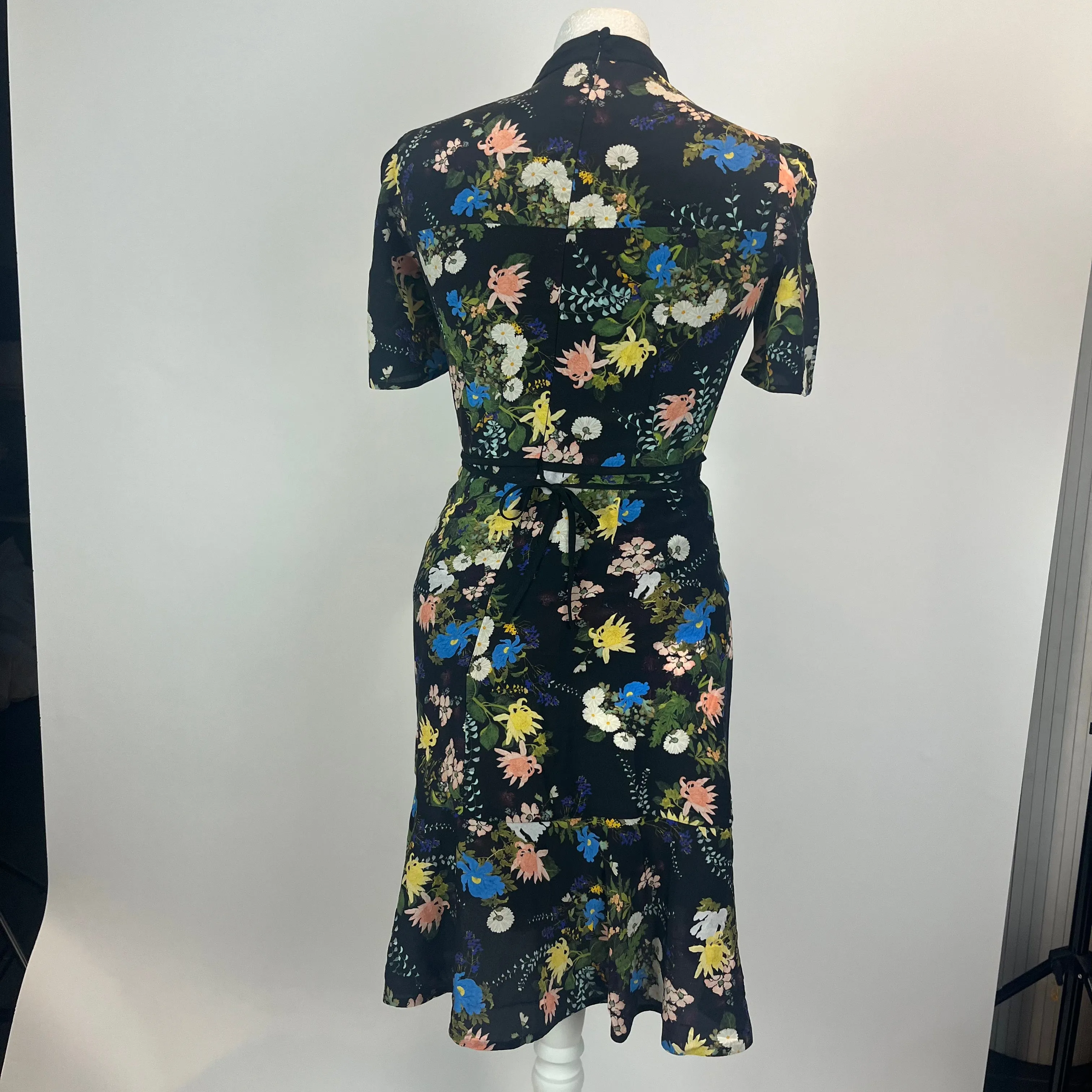 Erdem Black Floribunda Print Silk Midi Dress XS