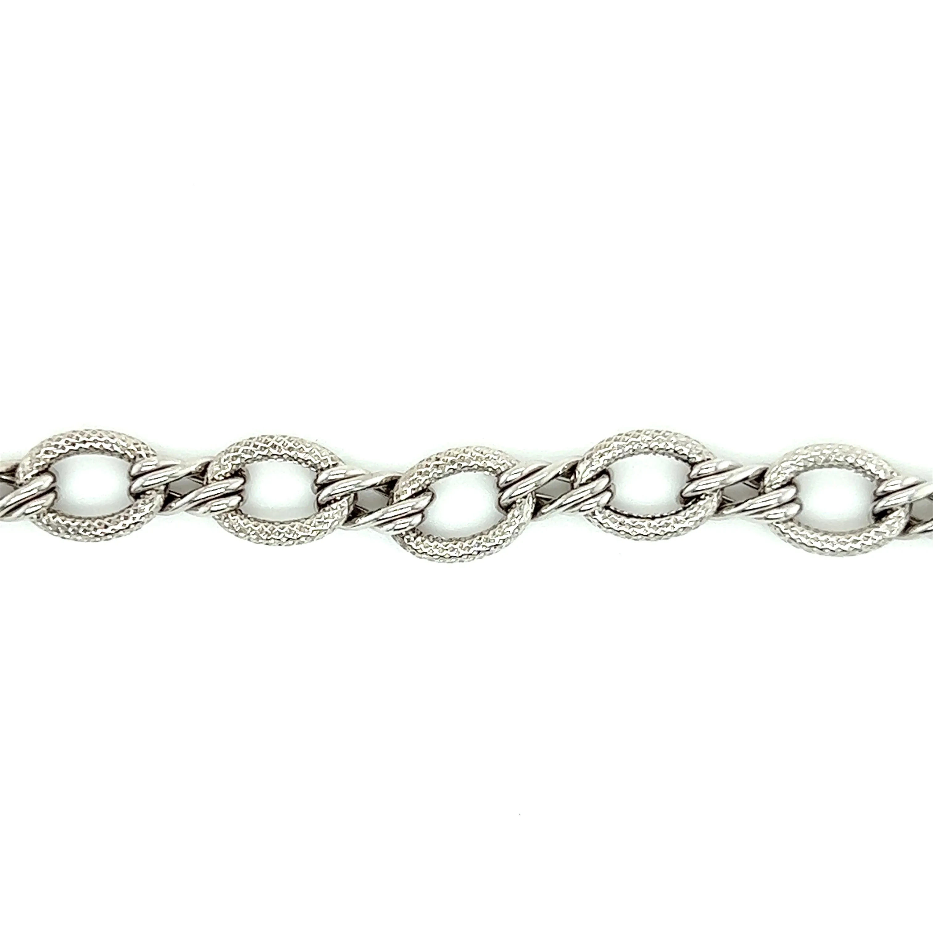 Fancy Bracelet with Textured and Twisted Links in 14K White Gold