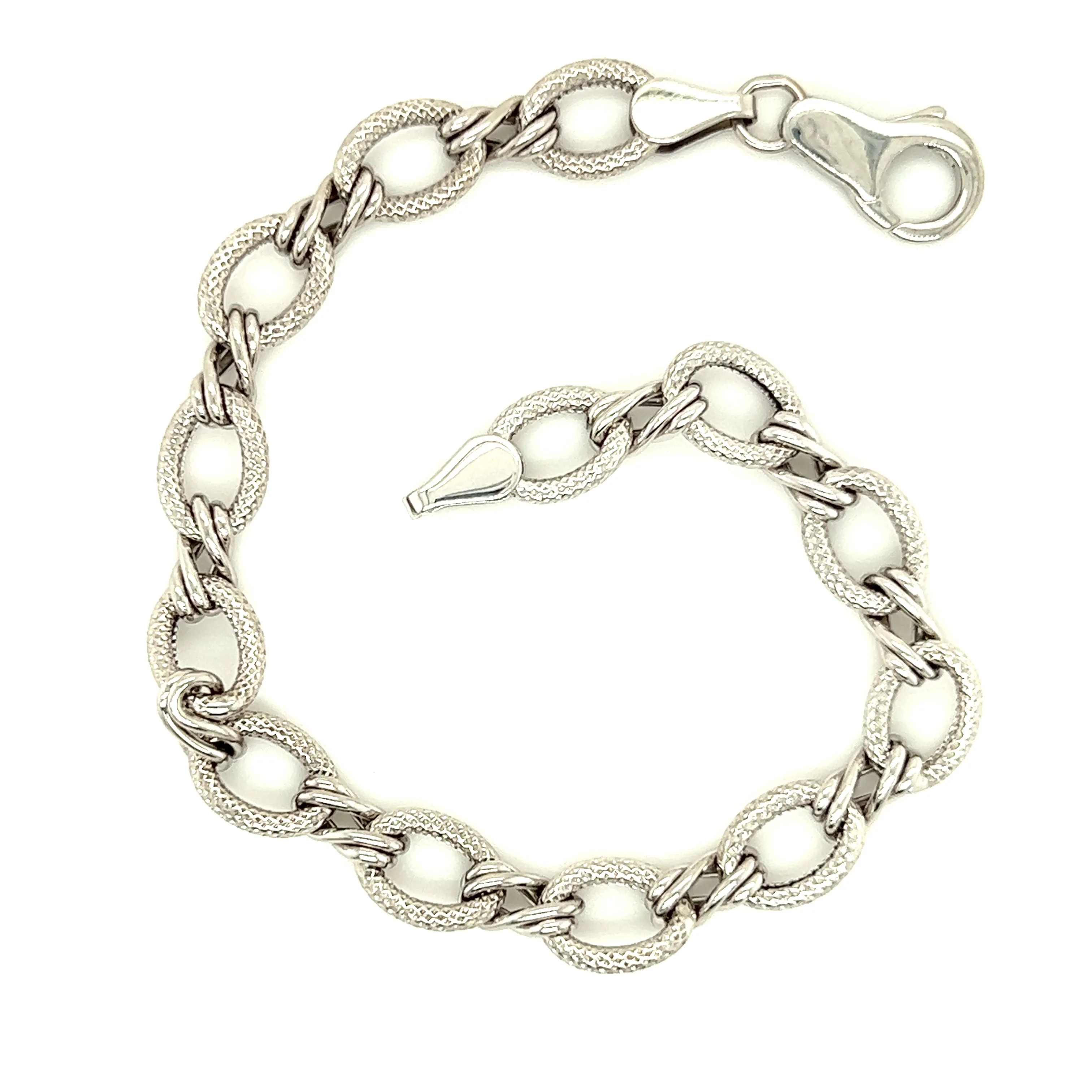 Fancy Bracelet with Textured and Twisted Links in 14K White Gold