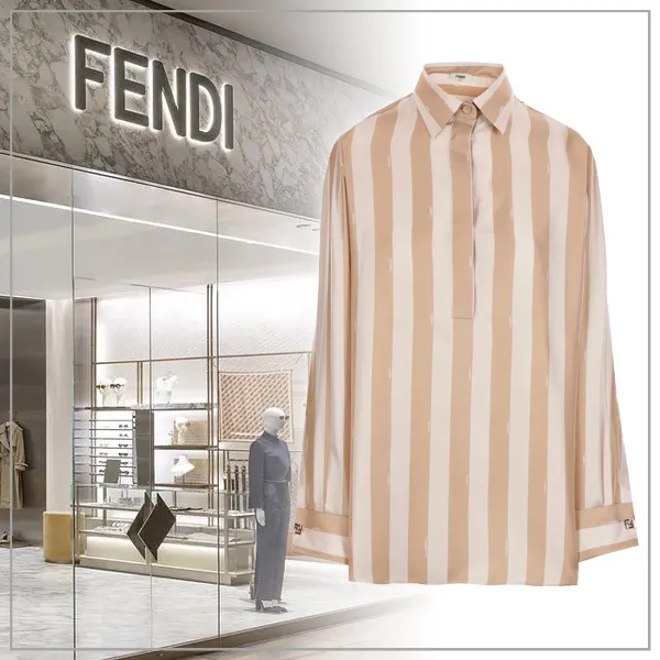 FENDI  |Stripes Silk Long Sleeves Shirts & Blouses