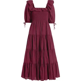 Hill House Home The Women's Corinne Square Neck Midi Sleeve Nap Dress, Burgundy Shadow Stripe