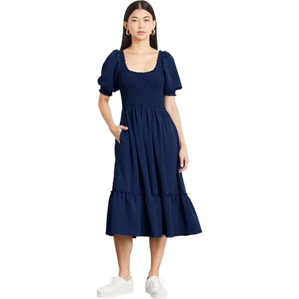 Hill House Home The Women's Louisa Nap Dress, Navy Crepe