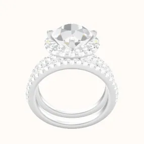 illusion Pave Engagement Ring With Petal Prong Halo Head and Matching Band