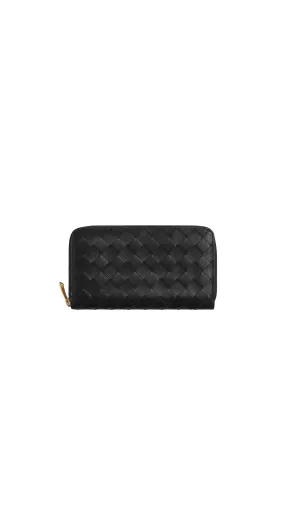 Intrecciato Zip Around Wallet - Black